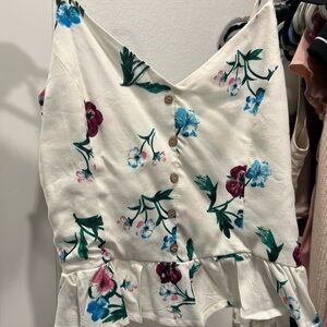 White floral peplum crop top